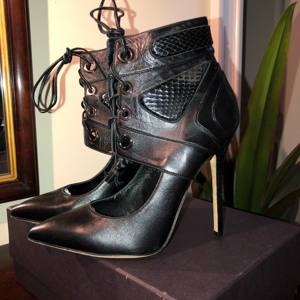 Brian Atwood Ellis Watersnake and Leather Pumps